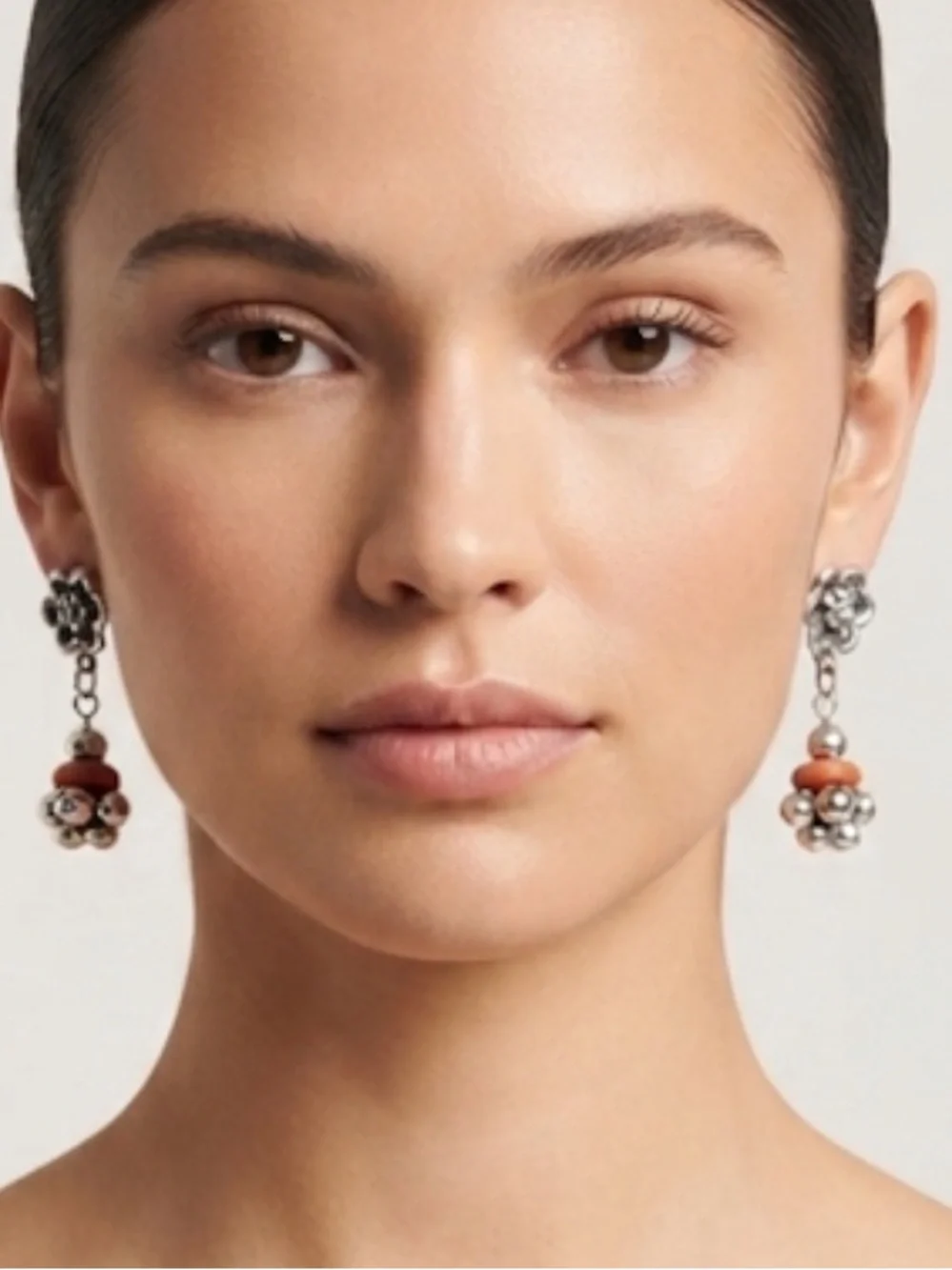 Sterling-Style Floral Drop Earrings with Orange Accent Beads